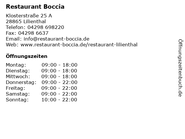 ffnungszeiten Restaurant Boccia Klosterstra e 25 A in